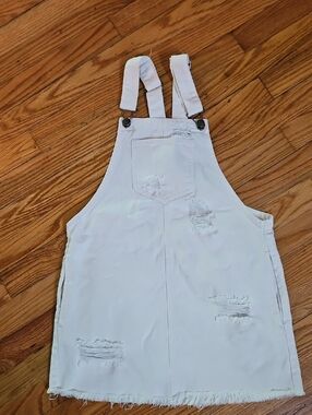 Cello White Distressed Denim Overall Mini Dress Size Xs